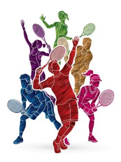 Rainbow colors of Tennis Team Silhouette